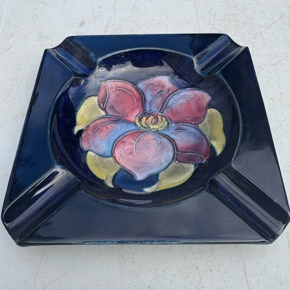 Moorcroft Ceramic Ashtray with Blue and Pink Design